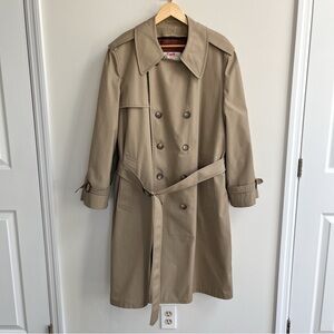 London Fog Vintage 1970s Fleece-Lined Classic Belted Trench Coat Tan 42R